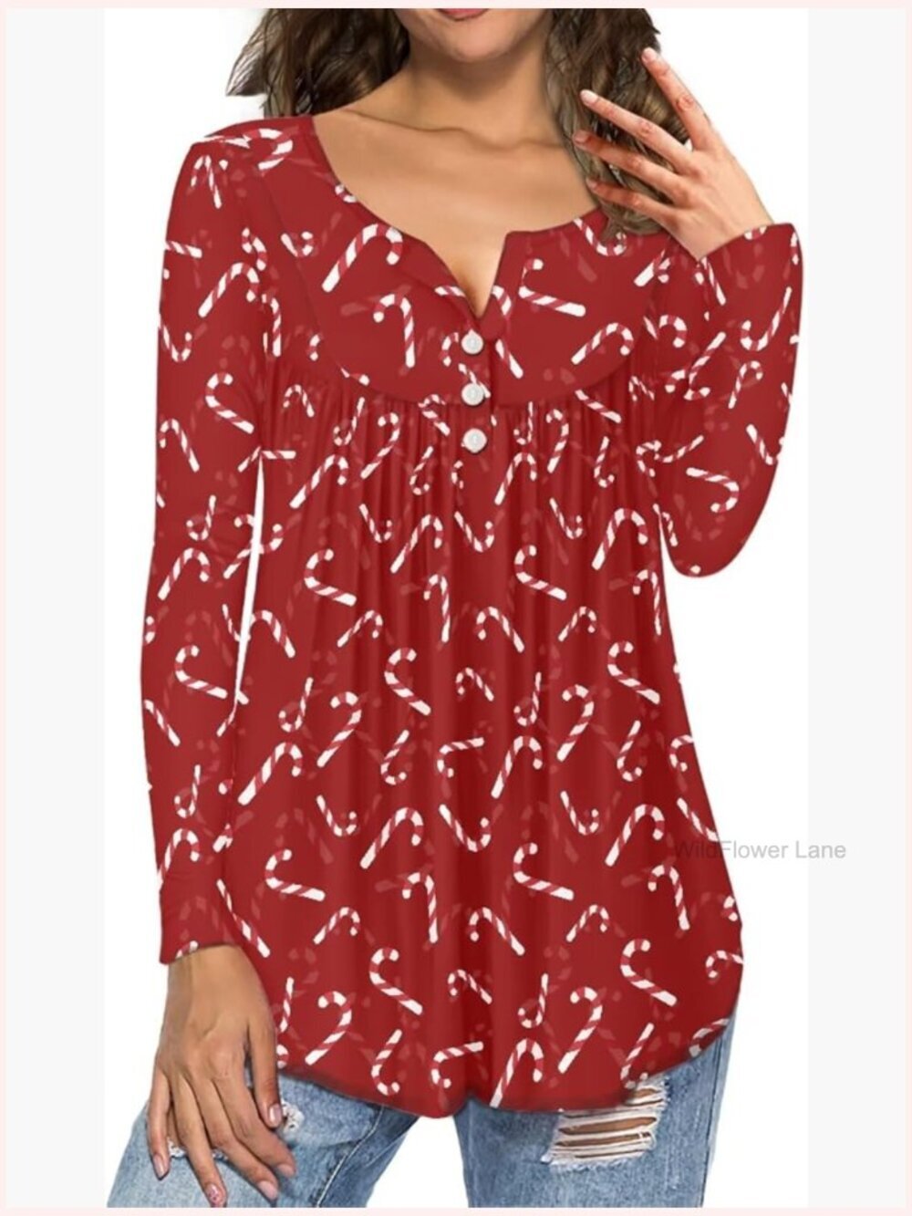 Flowy Long Sleeve V Neck Tunic Top Blouse